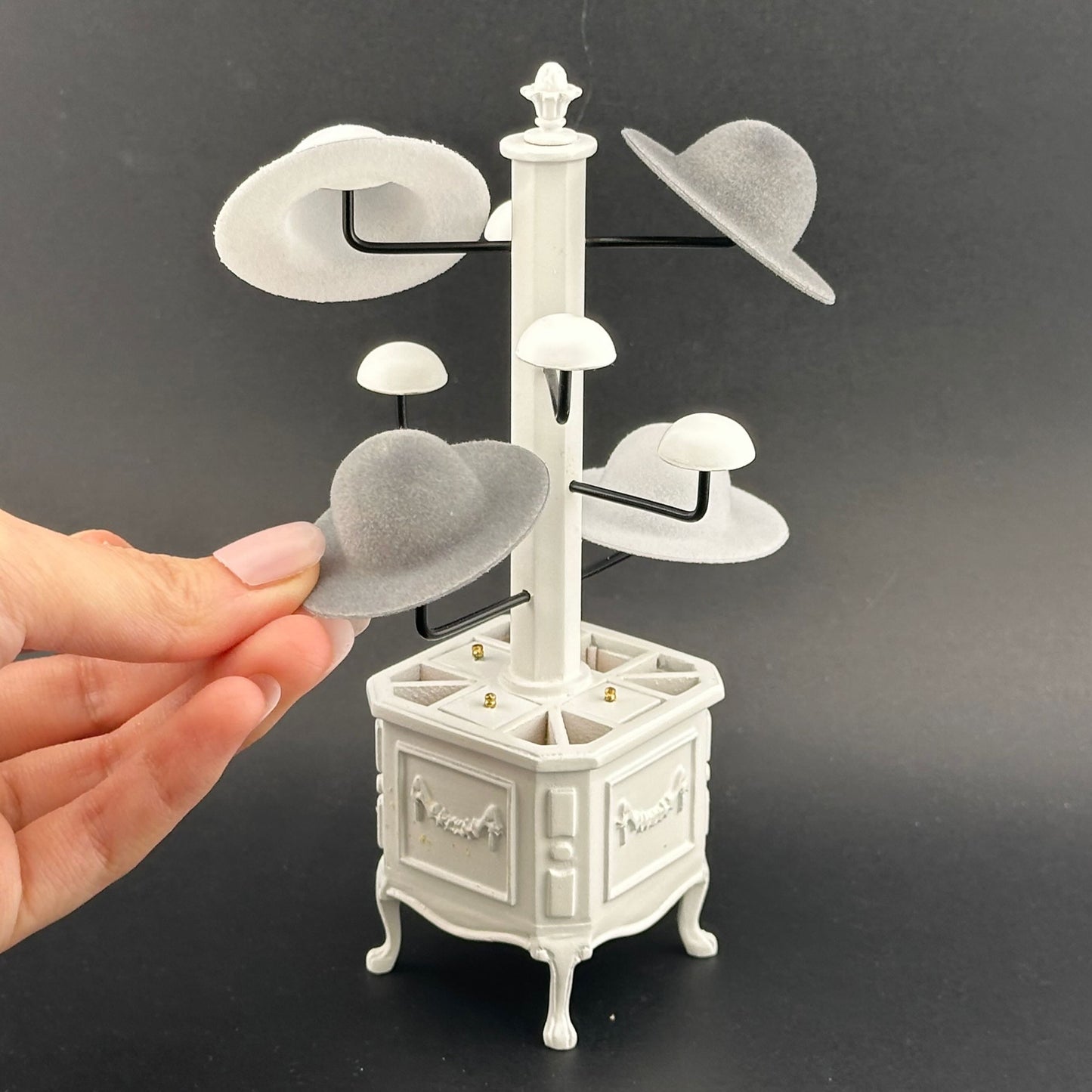 Victorian hats scarves and gloves display rack stand dollhouse miniature 1:12 scale White