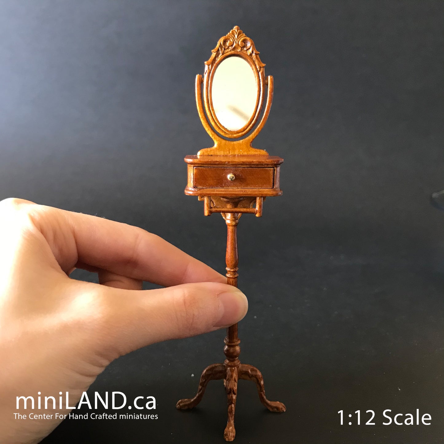 Victorian Shaving Stand 5.5"H WN for 1:12 dollhouse miniature handcrafted standing mirror