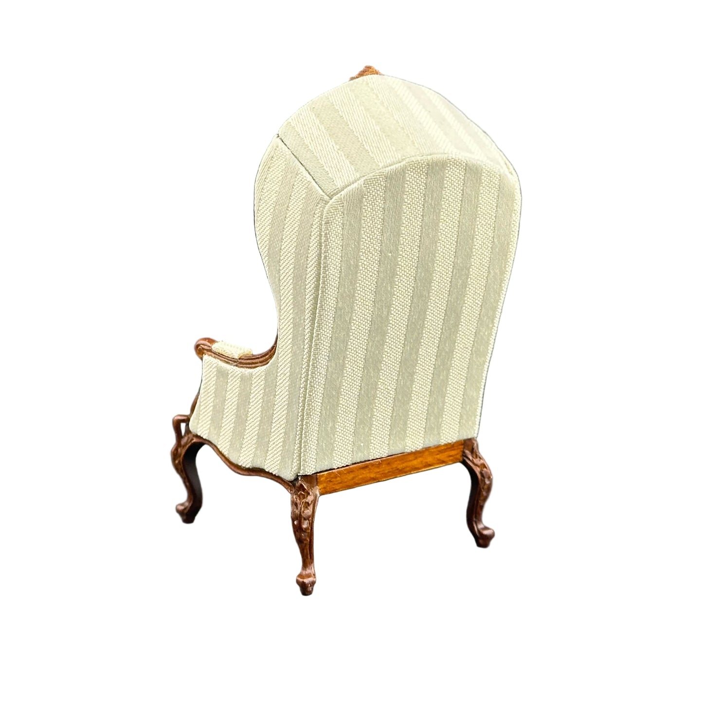 Canopy Chair with Swan Neck Cabriole Legs – 1:12 Scale Dollhouse Miniature, Antique White Striped Upholstery