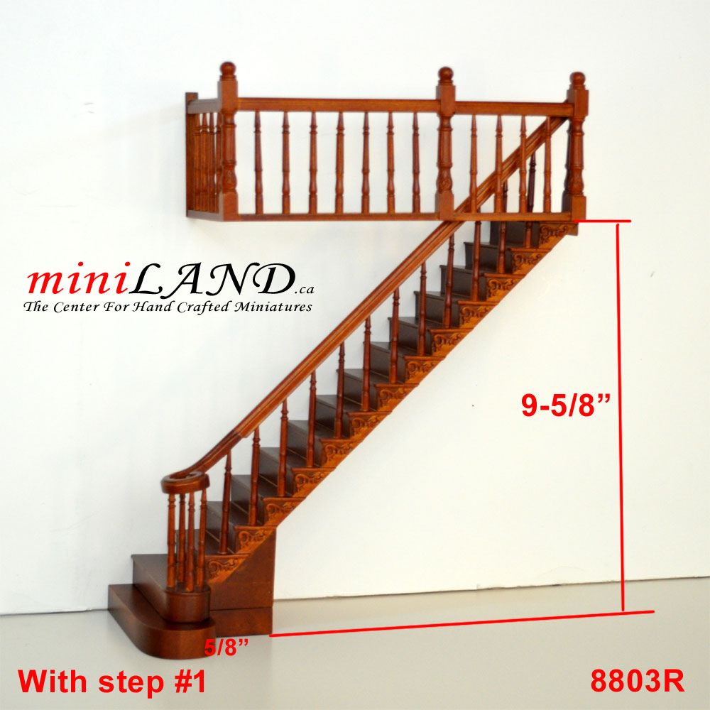 Hochwertige LINKE Barocktreppe 9"-10" 1:12 Miniatur-Holztreppe für Puppenstuben WN mit Geländer