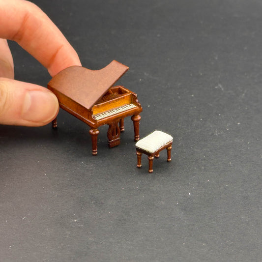 1:48 1/4" Piano with stool Mahogany 1/48 Top Quality Q3600 WN