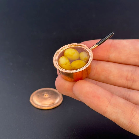 Handmade Dollhouse Miniature Copper Pot with Whole Potatoes – 1:12 Scale Kitchen Accessory