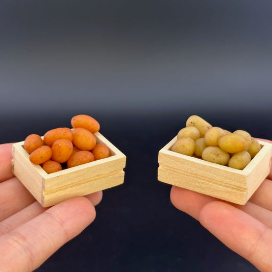 Handmade Dollhouse Miniature Wooden Crates with Potatoes – Set of 2 – Loose Miniatures – 1:12 Scale