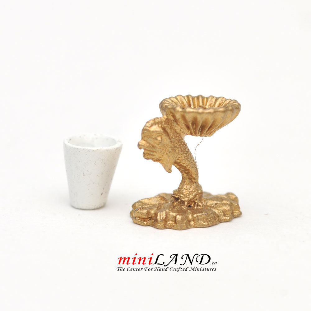 Golden fish bathroom soap holder with cup for 1:12 dollhouse miniature