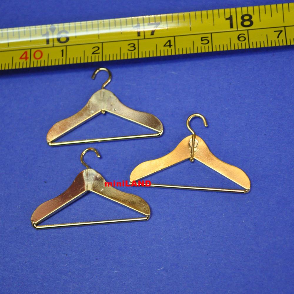 3 DOLLHOUSE miniatures Clothes Hangers Brass metal 1:12 scale
