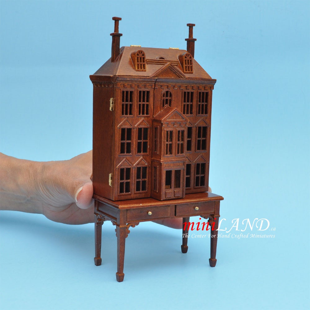 Victorian Dollhouse for dollhouse with table walnut 1:144 miniature house for 1/12 rooms V4023 WN