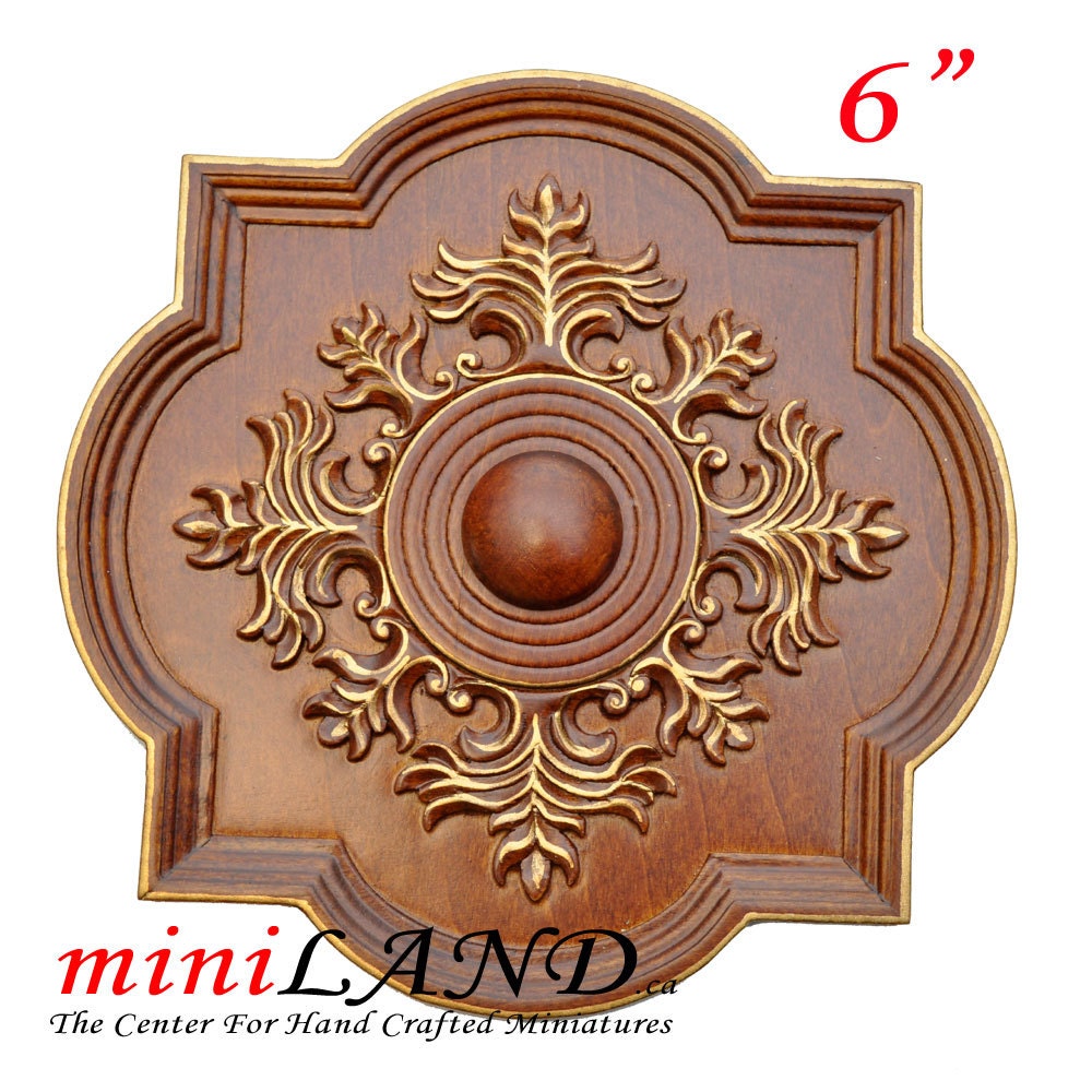 Large Walnut 6" Decorated Royal ceiling panel dollhouse miniature 1:12 ceiling medallion wood decoration V4022WN