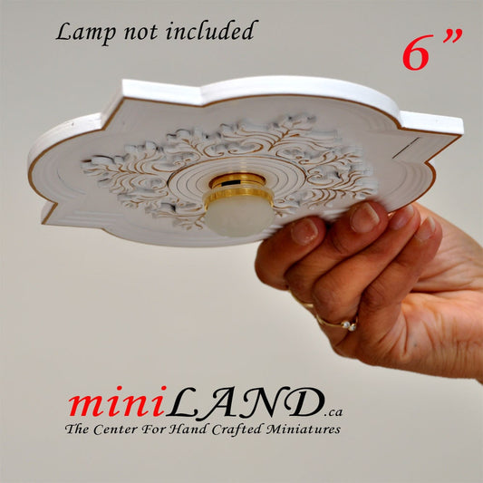 Grand panneau de plafond royal blanc décoré de 6 pouces pour maison de poupée miniature 1:12 médaillon de plafond décoration en bois V4022LGPB