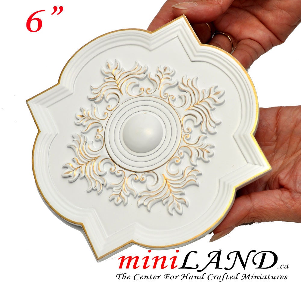 Large white 6" Decorated Royal ceiling panel dollhouse miniature 1:12 ceiling medallion wood decoration V4022LGPB