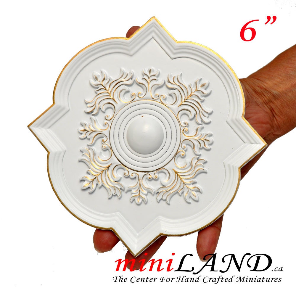 Large white 6" Decorated Royal ceiling panel dollhouse miniature 1:12 ceiling medallion wood decoration V4022LGPB