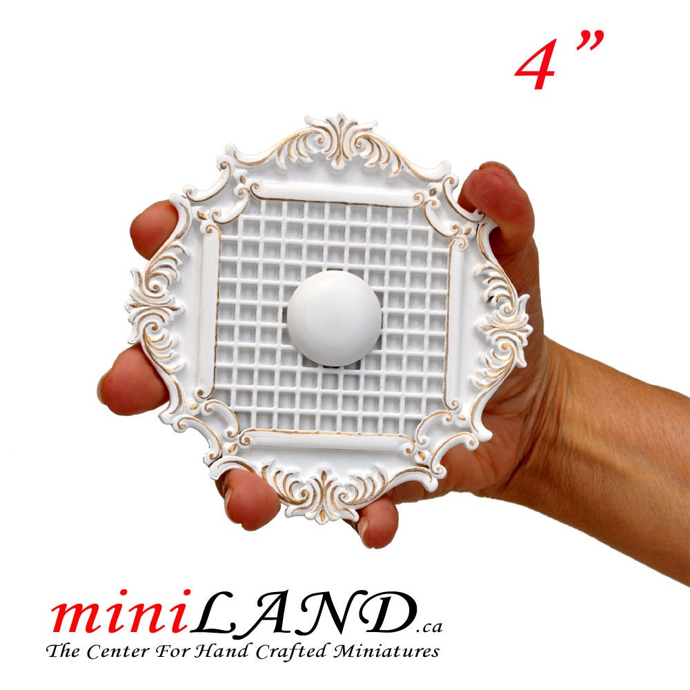 Small white 4" Decorated Royal ceiling panel dollhouse miniature 1:12 ceiling medallion wood decoration v4027