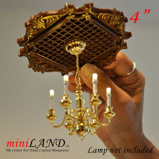 Petit panneau de plafond royal décoré en noyer de 4 pouces pour maison de poupée miniature 1:12, médaillon de plafond en bois, décoration v4027