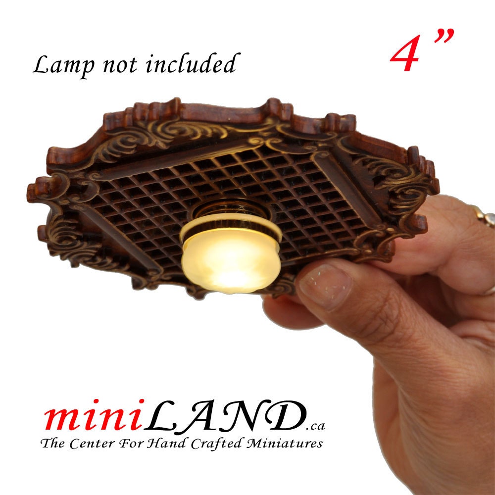 Small walnut 4" Decorated Royal ceiling panel dollhouse miniature 1:12 ceiling medallion wood decoration v4027