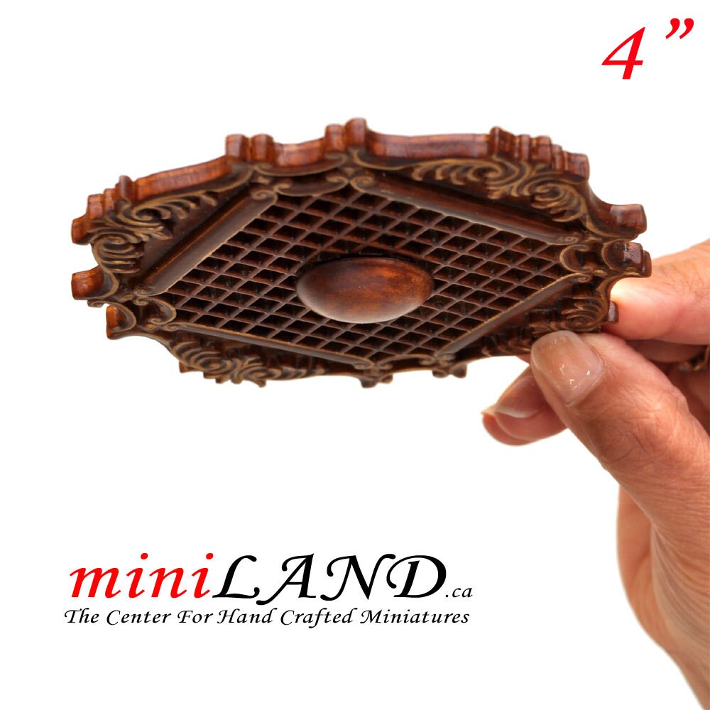 Small walnut 4" Decorated Royal ceiling panel dollhouse miniature 1:12 ceiling medallion wood decoration v4027
