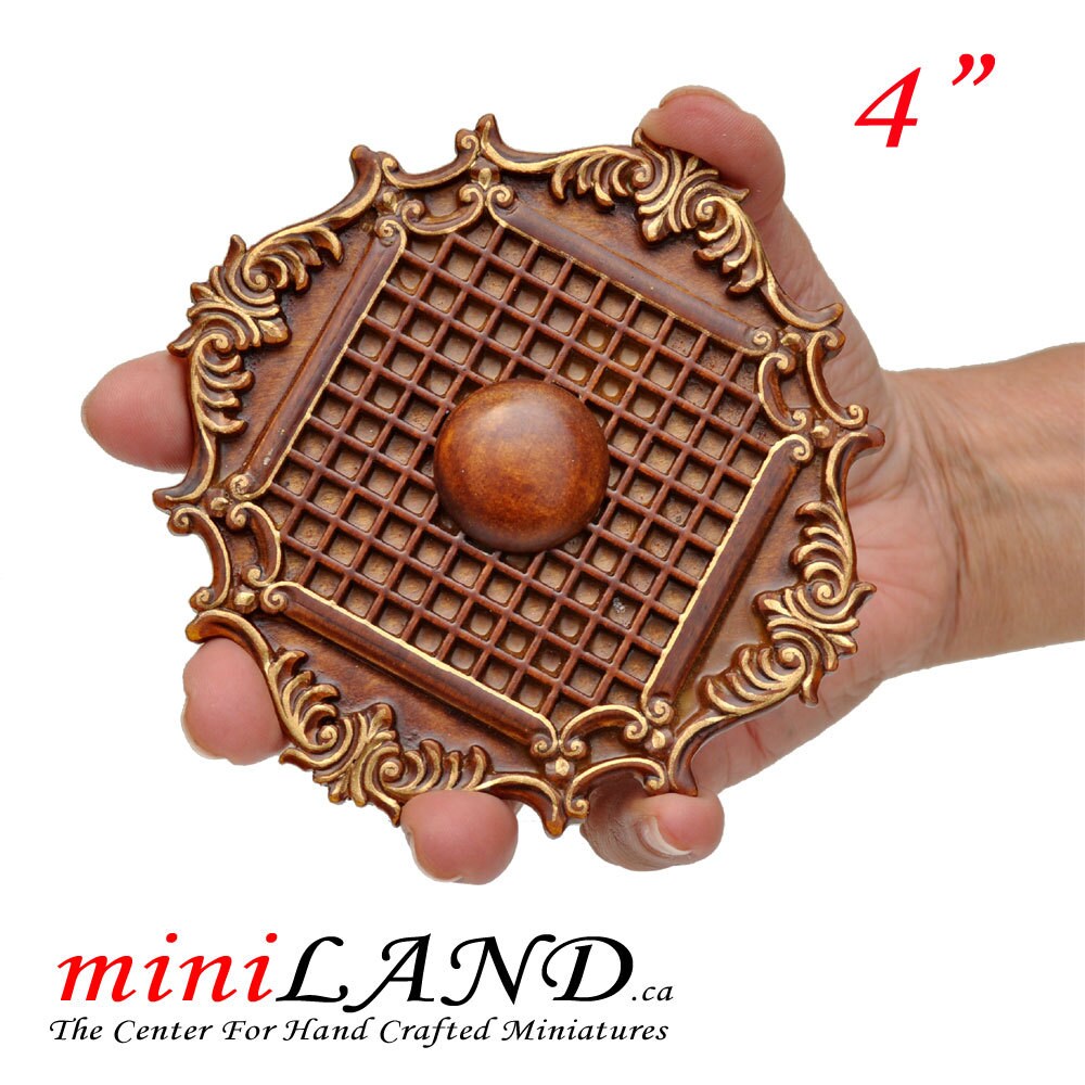 Small walnut 4" Decorated Royal ceiling panel dollhouse miniature 1:12 ceiling medallion wood decoration v4027