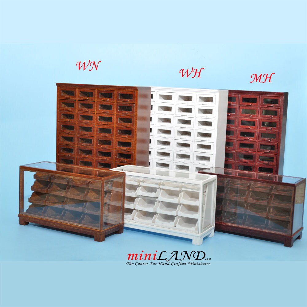 Mahogany Store haberdasher counter 16 drawers unit Art Deco dollhouse miniature 1:12 scale 1900-1950 V4031