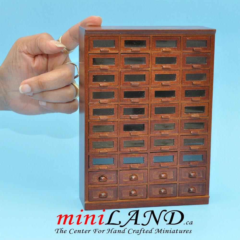Store haberdasher counter 40 drawers unit Art Deco dollhouse miniature 1:12 scale walnut 1900-1950 V4033