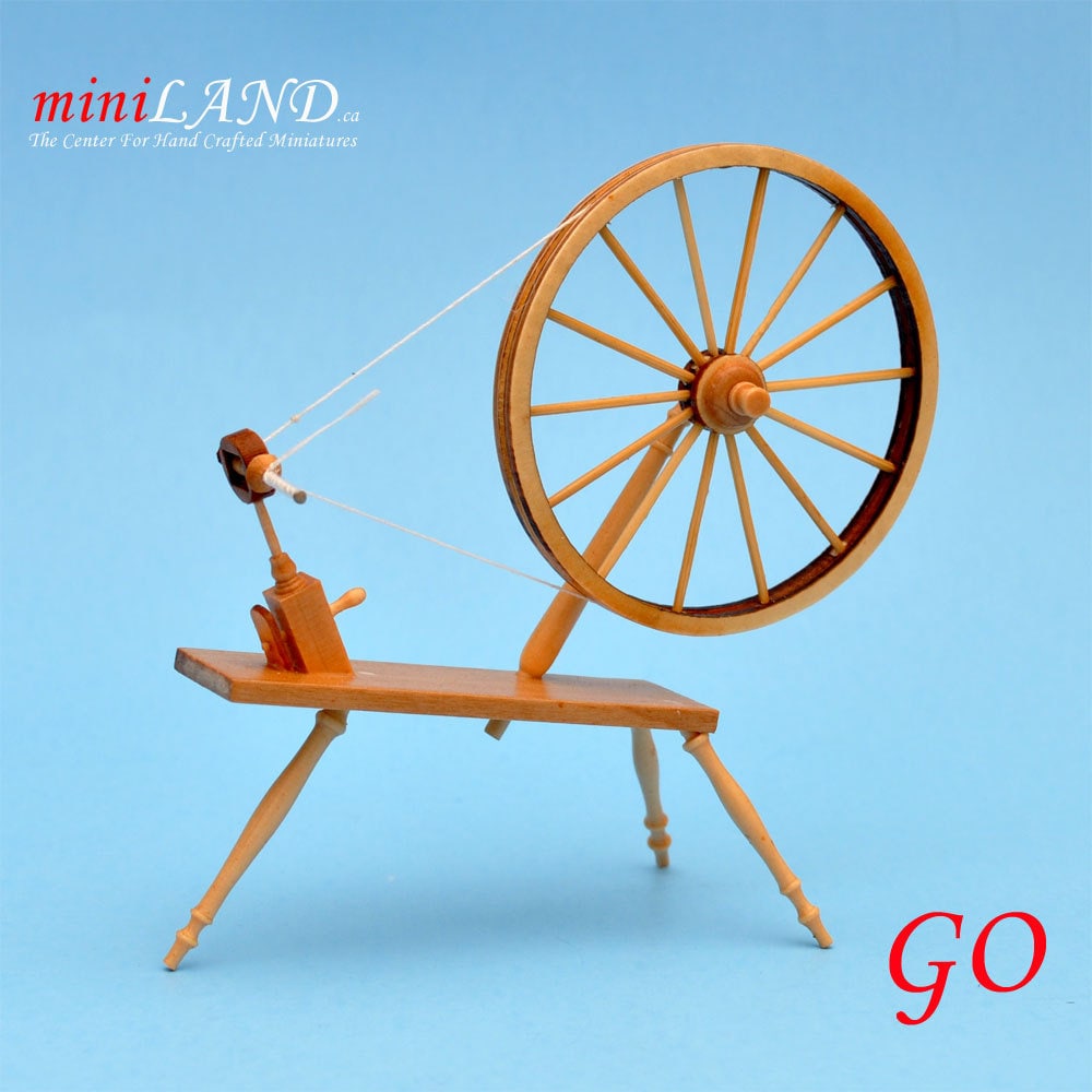 Miniature 18th Century Large Walking Wool Spinning Wheel, dollhouse 1:12 scale GO flax V4028