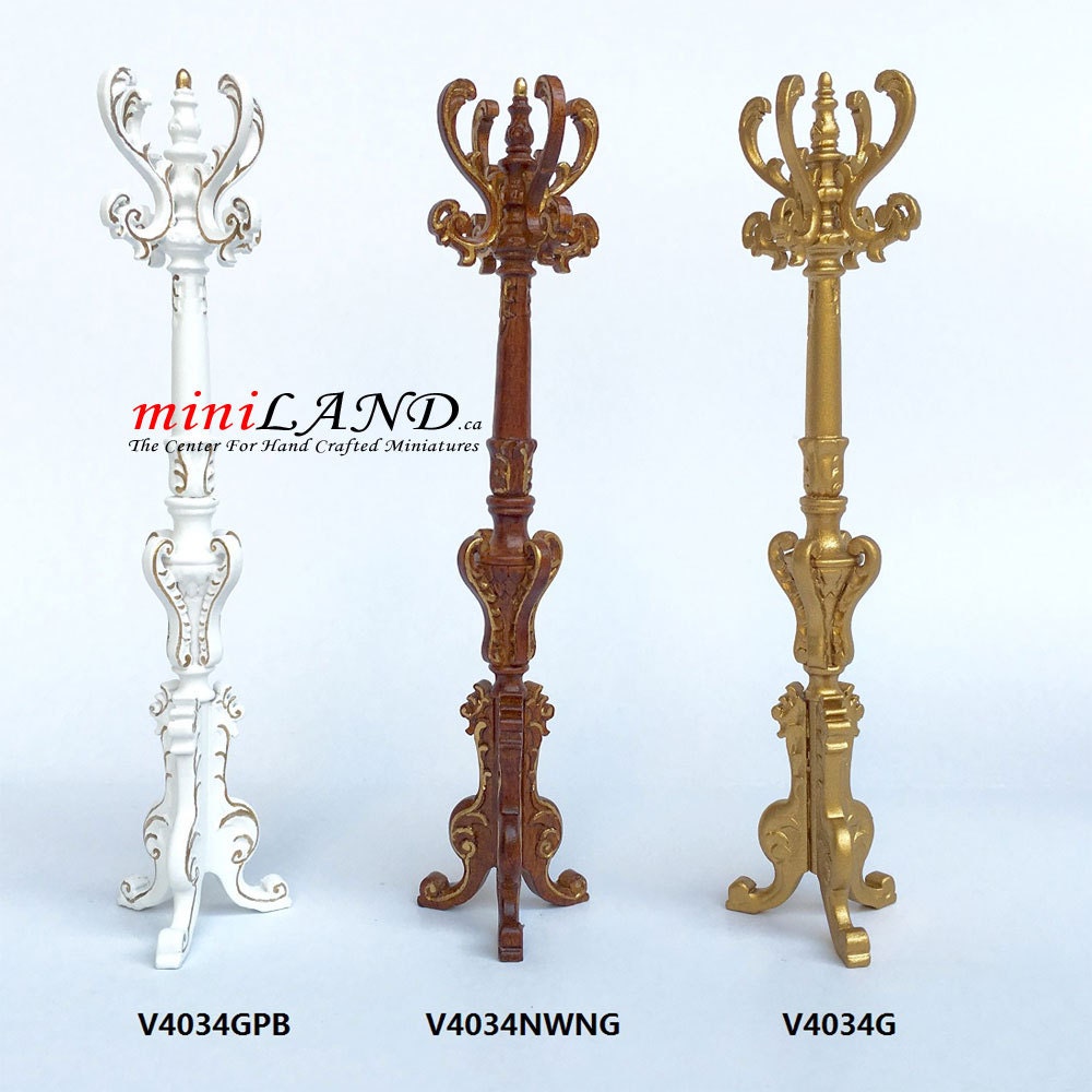 Victorian coats and hats rack stand dollhouse miniature 1:12 scale Walnut V4034