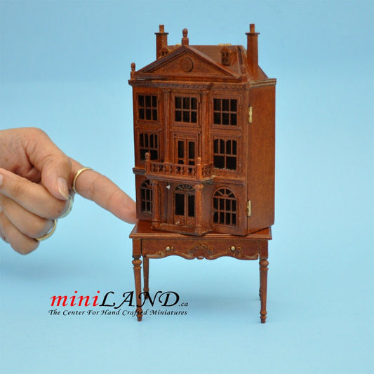 Colonial  Dollhouse for dollhouse with table WALNUT 1:144 miniature house for 1/12 rooms