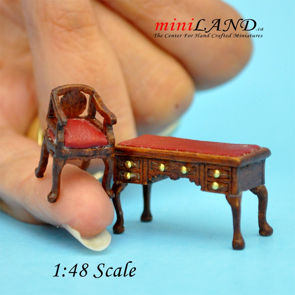 1:48 1/4" quarter scale Captain’s Desk + chair Quality office set Leather - Top Quality