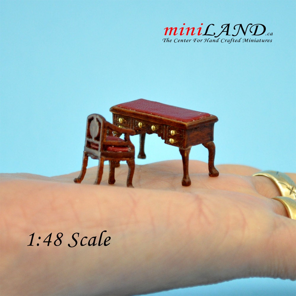 1:48 1/4" quarter scale Captain’s Desk + chair Quality office set Leather - Top Quality