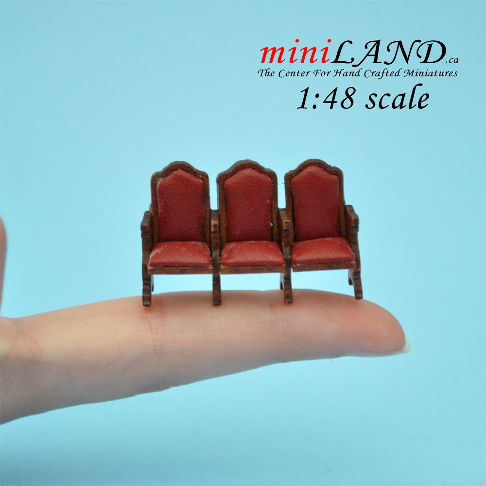 1:48 1/4" Scale triple seats THEATRE CHAIR dollhouse cinema red leather Quality 1/48Top Quality