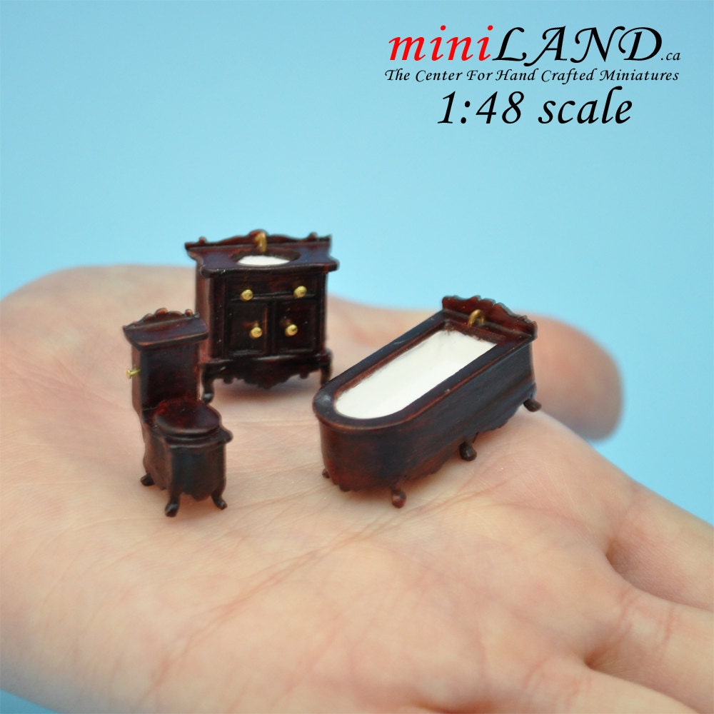 Ensemble de salle de bain 1/4" 1:48 Toilettes, baignoire, lavabo 3 pièces MH 1/48 Qualité supérieure Q1450 MH