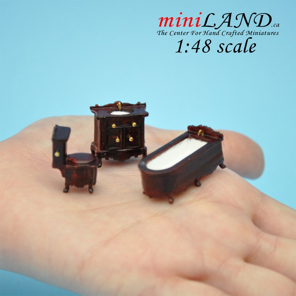 Ensemble de salle de bain 1/4" 1:48 Toilettes, baignoire, lavabo 3 pièces MH 1/48 Qualité supérieure Q1450 MH