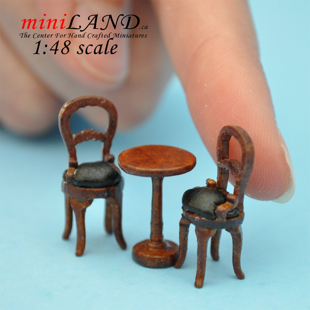 1:48 1/4" Bistro table and two chairs 3pcs set 1/48 Top Quality Q1495Aset WN