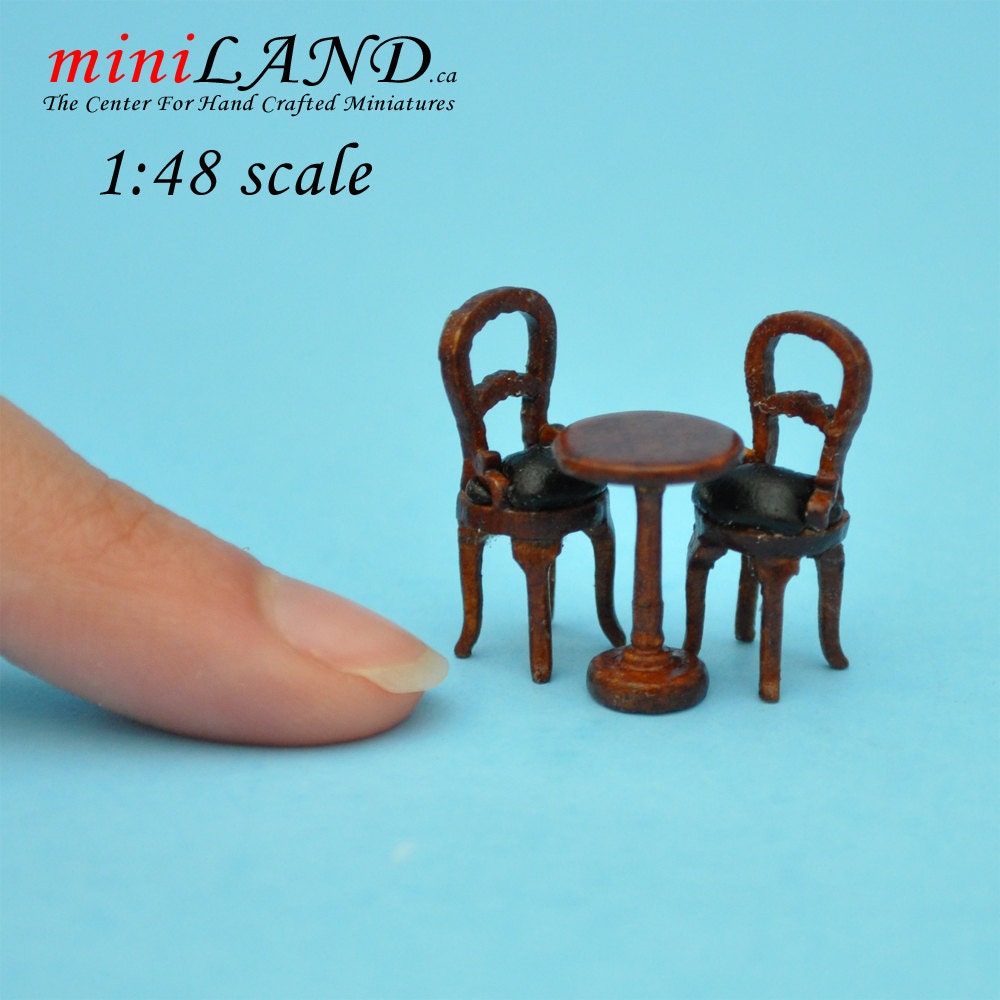 1:48 1/4" Bistro table and two chairs 3pcs set 1/48 Top Quality Q1495Aset WN