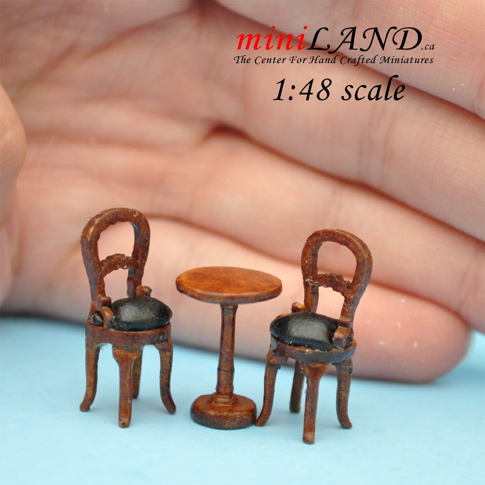 1:48 1/4" Bistro table and two chairs 3pcs set 1/48 Top Quality Q1495Aset WN