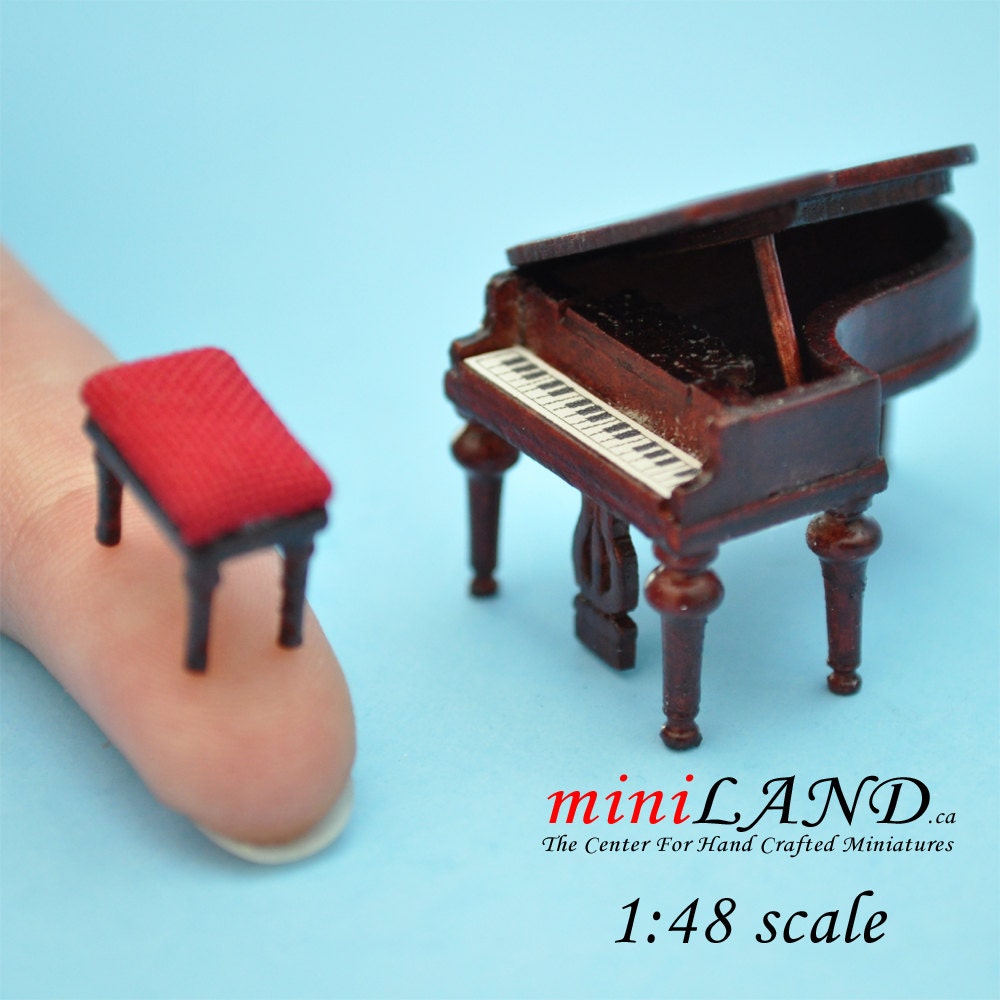 1:48 1/4" Piano with stool Mahogany 1/48 Top Quality Q3600 MH