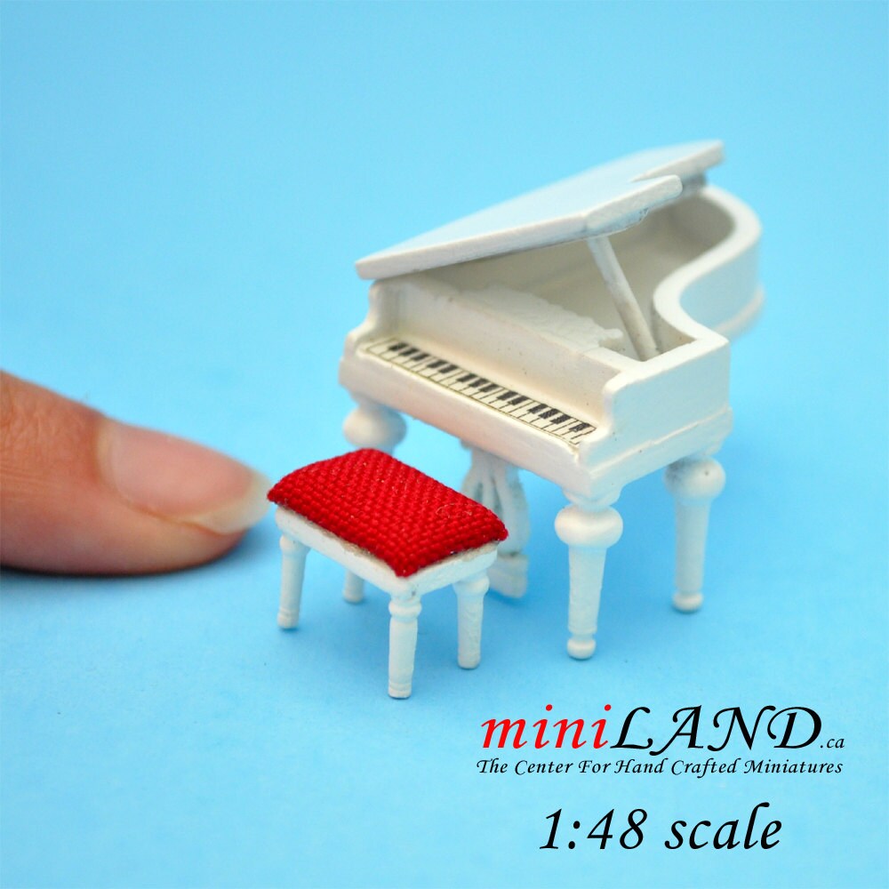 1:48 1/4" Piano with stool WHITE 1/48 Top Quality Q3600 WH