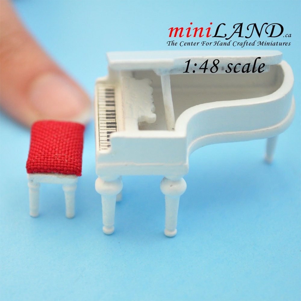 1:48 1/4" Piano with stool WHITE 1/48 Top Quality Q3600 WH