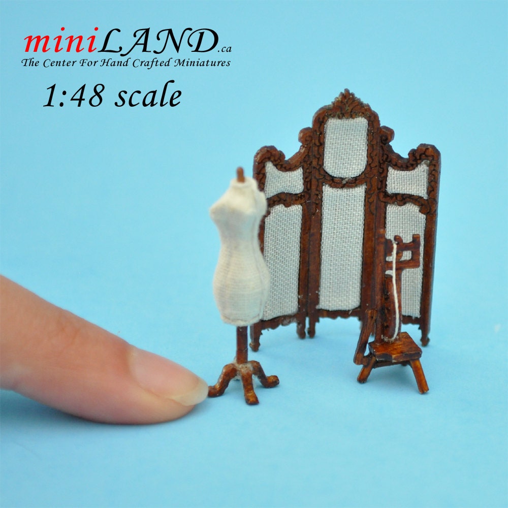 1:48 1/4" sewing room set 3pcs dress form, screen, Spinning Wheel 1/48 Top Quality Q5286set NWN