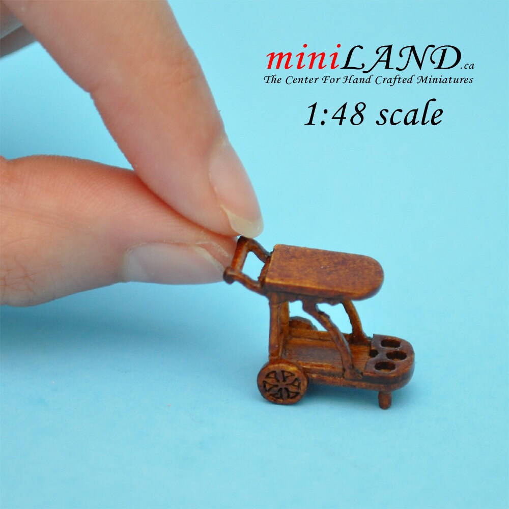 1:48 1/4" Dollhouse Miniature Tea Trolley Cart Quality Liquor service 1/48 Top Quality Q9511