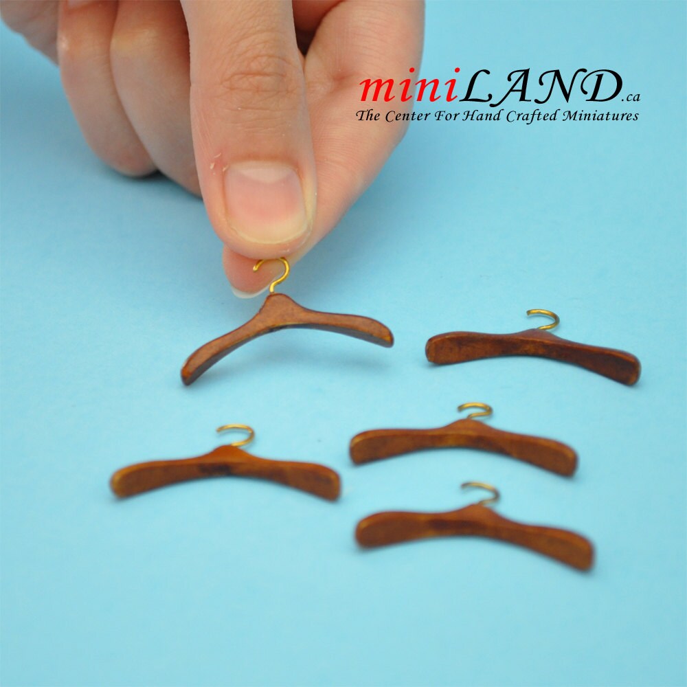5pcs DOLLHOUSE miniatures Clothes Hangers Wood WALNUT 1:12 Top Quality
