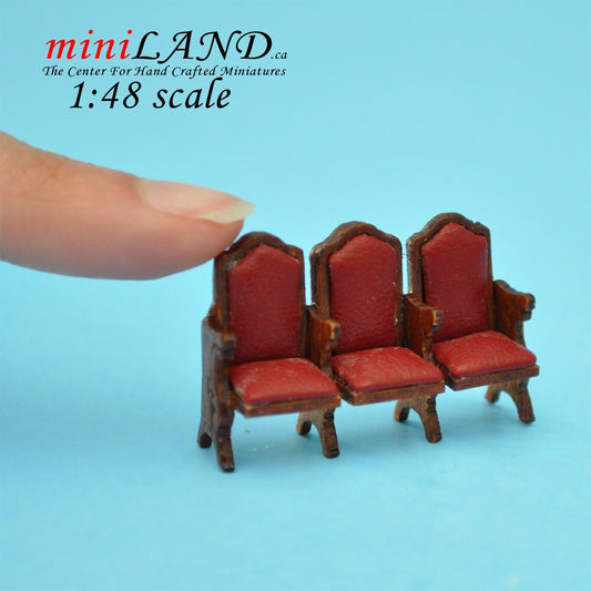 1:48 1/4"  Scale triple seats THEATRE CHAIR dollhouse cinema red leather Quality 1/48Top Quality