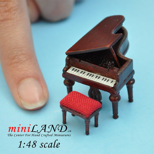 1:48 1/4"  Piano with stool Mahogany 1/48 Top Quality Q3600 MH