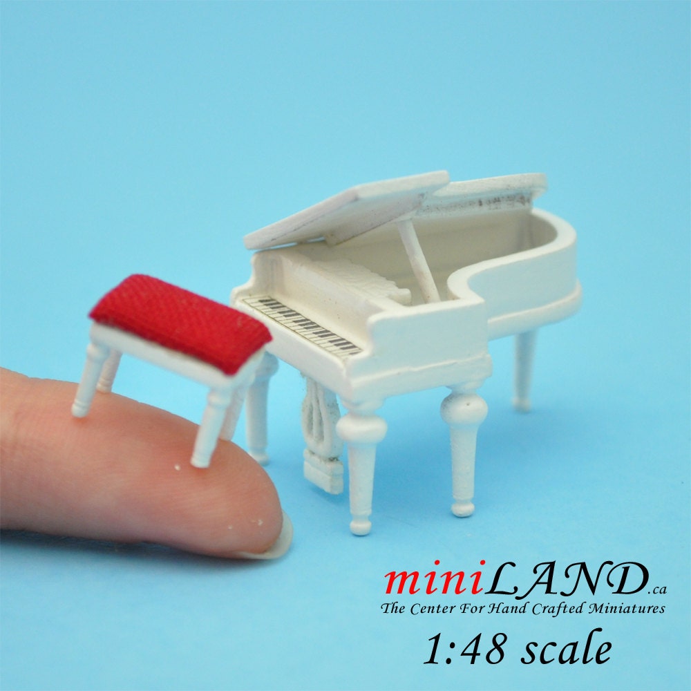 1:48 1/4" Piano with stool WHITE 1/48 Top Quality Q3600 WH