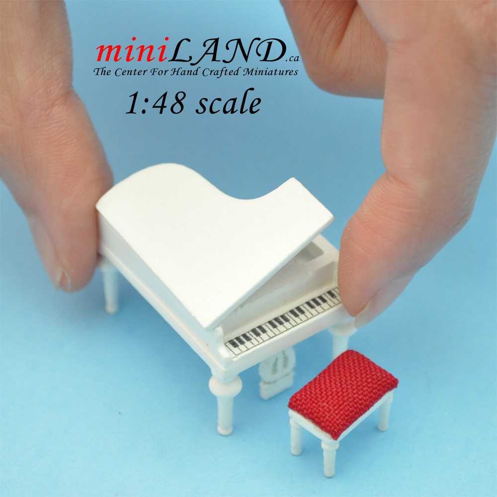 1:48 1/4" Piano with stool WHITE 1/48 Top Quality Q3600 WH