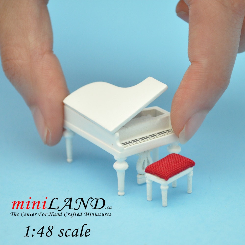 1:48 1/4" Piano with stool WHITE 1/48 Top Quality Q3600 WH