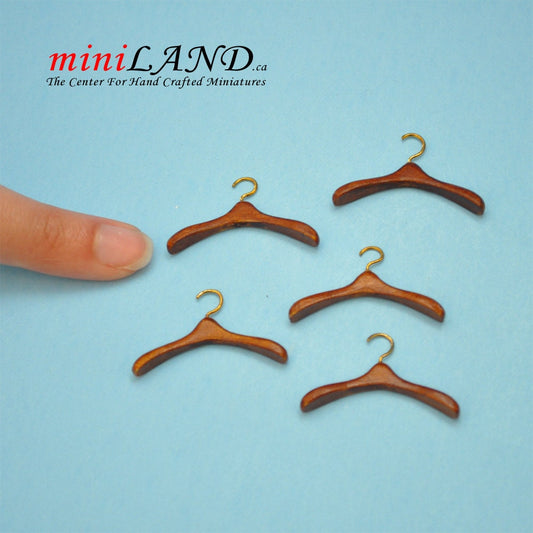 Lot de 5 cintres miniatures en bois de noyer pour maison de poupées, 1:12, qualité supérieure