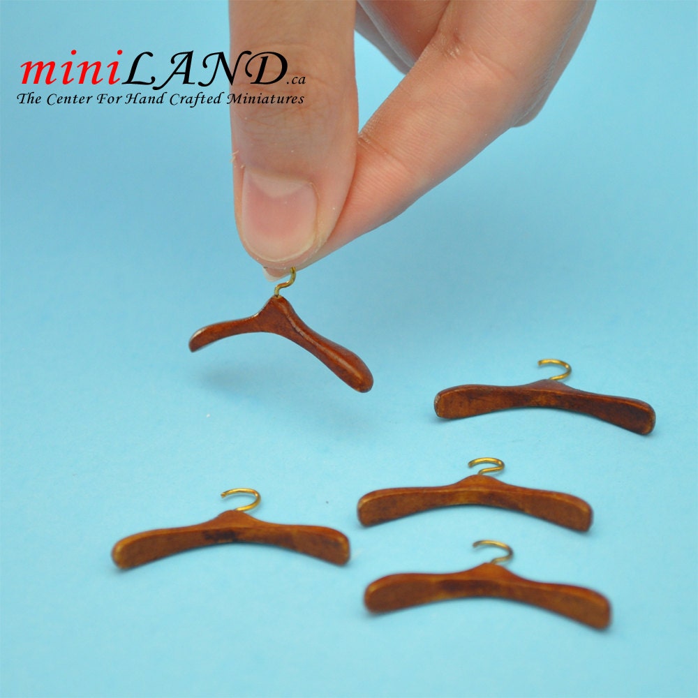 5pcs DOLLHOUSE miniatures Clothes Hangers Wood WALNUT 1:12 Top Quality