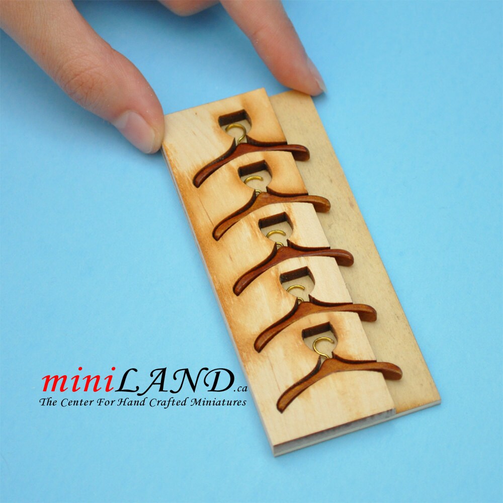 5pcs DOLLHOUSE miniatures Clothes Hangers Wood WALNUT 1:12 Top Quality