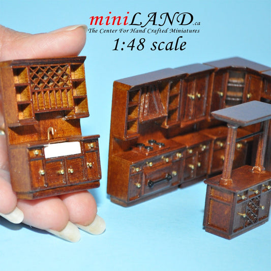 1:48 1/4" quarter scale kitchen set 6pcs wood refrigerator stove sink walnut Q3800SET-NWN