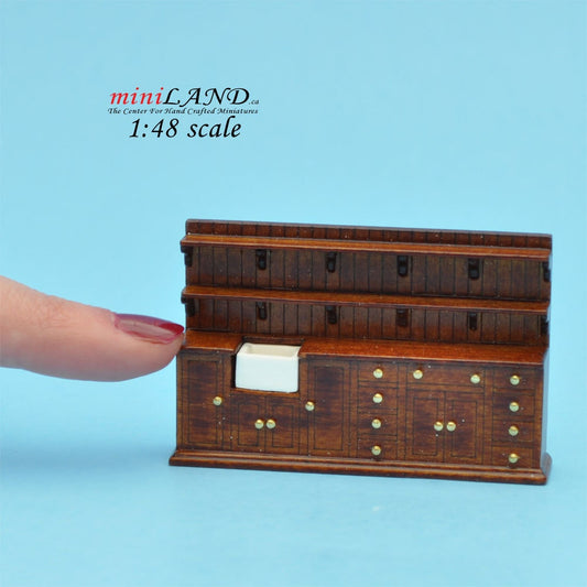1:48 1/4" quarter scale kitchen unit w/ shelves sink dollhouse miniature Walnut Q0100 WN