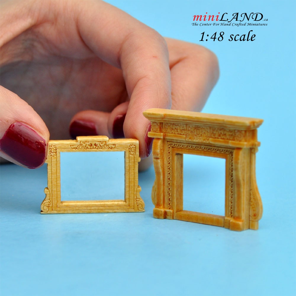1:48 1/4" quarter scale Fireplace and mirror Oak 1/48 Top Quality dollhouse miniature