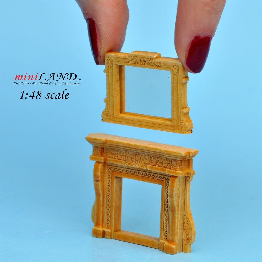 1:48 1/4" quarter scale Fireplace and mirror Oak 1/48 Top Quality dollhouse miniature